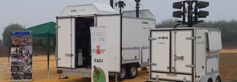 Indra’s ‘Crow’ system counteracts a drone attack during a demonstration by the air and space force at UNVEX